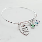 Birthstone Mom Bracelet - silver wire bangle - adjustable double loop - mother's day love child children memento charm personalized keepsake - Constant Baubling