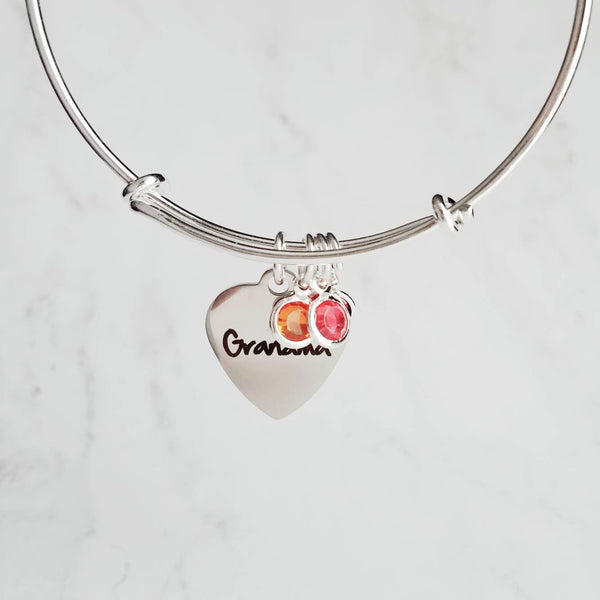 Grandma Bracelet birthstone bracelet silver adjustable bangle