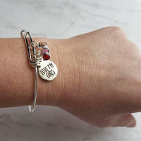 Mom Bracelet, mom to girls bracelet, daughter bracelet, LOVE MY GIRLS bracelet, birthstone bracelet, silver wire bangle, sisters keepsake - Constant Baubling