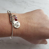 Mom Bracelet, mom to girls bracelet, daughter bracelet, LOVE MY GIRLS bracelet, birthstone bracelet, silver wire bangle, sisters keepsake - Constant Baubling