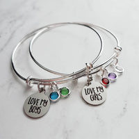 Mother's Bracelet, birthstone bracelet, LOVE my GIRLS BOYS, children bracelet, child charm, family bracelet, grandma nana noni mom bangle - Constant Baubling