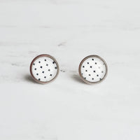 Black White Stud Earrings, monochromatic earring, steel earring, plus earring, cross earring, minimalist, x studs, small hypoallergenic stud - Constant Baubling