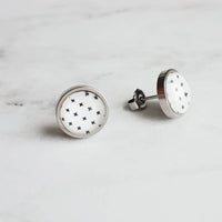 Black White Stud Earrings, monochromatic earring, steel earring, plus earring, cross earring, minimalist, x studs, small hypoallergenic stud - Constant Baubling