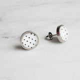 Black White Stud Earrings, monochromatic earring, steel earring, plus earring, cross earring, minimalist, x studs, small hypoallergenic stud - Constant Baubling