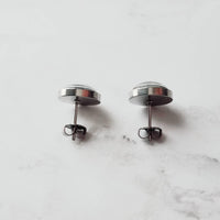 Black White Stud Earrings, monochromatic earring, steel earring, plus earring, cross earring, minimalist, x studs, small hypoallergenic stud - Constant Baubling
