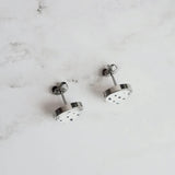Black White Stud Earrings, monochromatic earring, steel earring, plus earring, cross earring, minimalist, x studs, small hypoallergenic stud - Constant Baubling