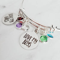 Mother's Bracelet, birthstone bracelet, LOVE my GIRLS BOYS, children bracelet, child charm, family bracelet, grandma nana noni mom bangle - Constant Baubling