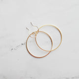 Gold Circle Earrings, simple circle earrings, thin circle earring, gold hoop earring, 14K solid gold hooks opt, thin round wire gold earring - Constant Baubling