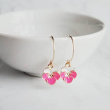 Little Flower Earrings, 14k gold fill hook, pansy earring, pink white earring, pink flower earring, enamel flower, small flower earring - Constant Baubling