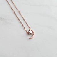 Moon and Star Necklace, rose gold moon, moon pendant, celestial necklace, silver star charm, crescent moon, night sky necklace, wishing star - Constant Baubling