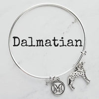 Dalmatian Dog Bracelet - personalized small letter charm/pet on simple silver wire double loop adjustable bangle - custom initial gift - Constant Baubling