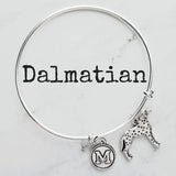 Dalmatian Dog Bracelet - personalized small letter charm/pet on simple silver wire double loop adjustable bangle - custom initial gift - Constant Baubling