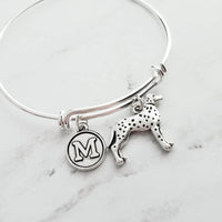 Dalmatian Dog Bracelet - personalized small letter charm/pet on simple silver wire double loop adjustable bangle - custom initial gift - Constant Baubling