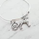 Dalmatian Dog Bracelet - personalized small letter charm/pet on simple silver wire double loop adjustable bangle - custom initial gift - Constant Baubling