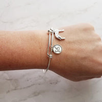 Dalmatian Dog Bracelet - personalized small letter charm/pet on simple silver wire double loop adjustable bangle - custom initial gift - Constant Baubling