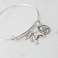 Great Pyrenees Dog Bracelet - personalized small letter charm/pet on simple silver wire double loop adjustable bangle - custom initial - Constant Baubling