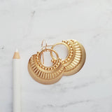 Gold Art Deco Earrings, 14K gold fill hooks, large gold medallion, gold tribal earring, large lightweight earring, gold open circle earring - Constant Baubling