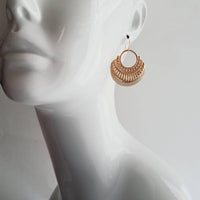 Gold Art Deco Earrings, 14K gold fill hooks, large gold medallion, gold tribal earring, large lightweight earring, gold open circle earring - Constant Baubling