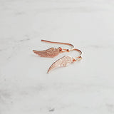 Tiny Angel Wing Earrings, rose gold wing earrings, angel earrings, memory earrings, loss earrings fairy earrings, miscarriage grief mourning - Constant Baubling