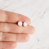 Rose Gold Stud Earrings, opal white earring, white faux druzy earring, small round earring, stainless steel stud, 8mm hypoallergenic stud - Constant Baubling