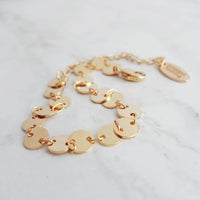 Gold Disk Bracelet, tiny gold coin bracelet, round connected discs, small circles bracelet sequin bracelet delicate gold bracelet coin chain - Constant Baubling