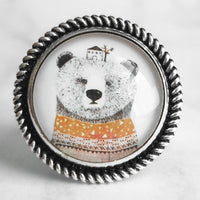 Goldilocks and the Three Bears Ring - whimsical fairtytale winter bear story - mama papa baby house - silver adjustable band size 7 8 9 10 - Constant Baubling