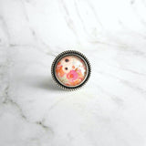 Pastel Flower Ring, ranunculus ring, peony ring, silver flower ring, watercolor ring, large flower ring pinks orange mint wide band 10 9 8 7 - Constant Baubling