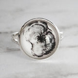 Silver Tree Ring, life of a tree, tree cross section ring, wood rings ring, black white photo ring, round adjustable size 6.5 - 9, arborist - Constant Baubling