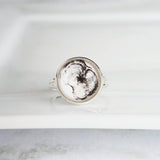 Silver Tree Ring, life of a tree, tree cross section ring, wood rings ring, black white photo ring, round adjustable size 6.5 - 9, arborist - Constant Baubling