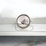 Silver Skeleton Leaf Ring - delicate wispy intricate lacy ornate vein network - aspen cottonwood style leaves - round black white print - Constant Baubling