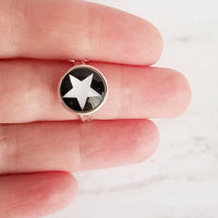 Star Ring - white on black background small round 1/2 inch print under domed glass - adjustable simple little silver ring - size 6.5 7 8 9 - Constant Baubling