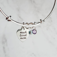 Birthstone Mom Bracelet - silver wire bangle - adjustable double loop - mother's day love child children memento charm personalized keepsake - Constant Baubling