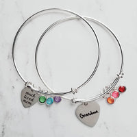 Grandma Bracelet, birthstone bracelet, silver adjustable bangle, mothers day gift, grandchildren, memento bracelet, keepsake gift, charm - Constant Baubling