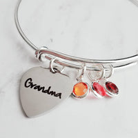 Grandma Bracelet, birthstone bracelet, silver adjustable bangle, mothers day gift, grandchildren, memento bracelet, keepsake gift, charm - Constant Baubling