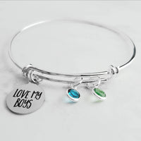 Sons Bracelet, mom bracelet, mothers bracelet, LOVE MY BOYS charm, silver wire bangle, birthstone jewelry, mom to boys son mothers day gift - Constant Baubling