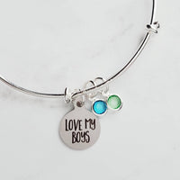 Sons Bracelet, mom bracelet, mothers bracelet, LOVE MY BOYS charm, silver wire bangle, birthstone jewelry, mom to boys son mothers day gift - Constant Baubling