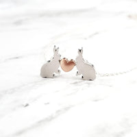 Bunny Necklace, small silver rabbit necklace, rose gold heart charm, .925 sterling silver chain, bunny love necklace, girlfriend Easter gift - Constant Baubling