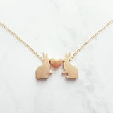 Rabbit Necklace, gold rabbit necklace, gold bunny necklace, bunnies heart necklace, small bunny heart necklace love necklace I love you gift - Constant Baubling