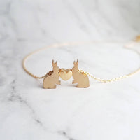Rabbit Necklace, gold rabbit necklace, gold bunny necklace, bunnies heart necklace, small bunny heart necklace love necklace I love you gift - Constant Baubling