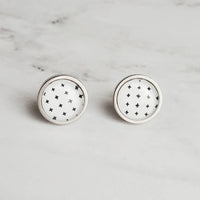 Black White Stud Earrings, monochromatic earring, steel earring, plus earring, cross earring, minimalist, x studs, small hypoallergenic stud - Constant Baubling