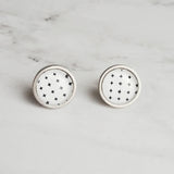 Black White Stud Earrings, monochromatic earring, steel earring, plus earring, cross earring, minimalist, x studs, small hypoallergenic stud - Constant Baubling
