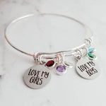 Mother's Bracelet, birthstone bracelet, LOVE my GIRLS BOYS, children bracelet, child charm, family bracelet, grandma nana noni mom bangle - Constant Baubling