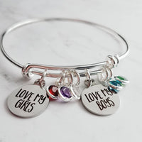 Mother's Bracelet, birthstone bracelet, LOVE my GIRLS BOYS, children bracelet, child charm, family bracelet, grandma nana noni mom bangle - Constant Baubling
