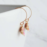 Little Flower Earrings, 14k gold fill hook, pansy earring, pink white earring, pink flower earring, enamel flower, small flower earring - Constant Baubling