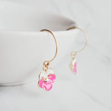 Little Flower Earrings, 14k gold fill hook, pansy earring, pink white earring, pink flower earring, enamel flower, small flower earring - Constant Baubling