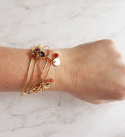 Gold Bangle Bracelet - letter initial monogram/birthstone style personalized charm - adjustable 14k gold plate - grandma mom birthday gift - Constant Baubling