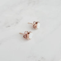 Rose Gold Stud Earrings, opal white earring, white faux druzy earring, small round earring, stainless steel stud, 8mm hypoallergenic stud - Constant Baubling