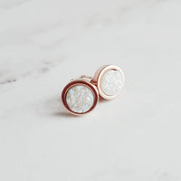 Rose Gold Stud Earrings, opal white earring, white faux druzy earring, small round earring, stainless steel stud, 8mm hypoallergenic stud - Constant Baubling