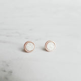 Rose Gold Stud Earrings, opal white earring, white faux druzy earring, small round earring, stainless steel stud, 8mm hypoallergenic stud - Constant Baubling