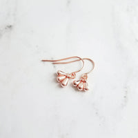 Rose Gold Drop Earrings - dainty little dangle teardrop minimalist trio of small polished charms - 14K gold fill upgrade hook option - Constant Baubling
